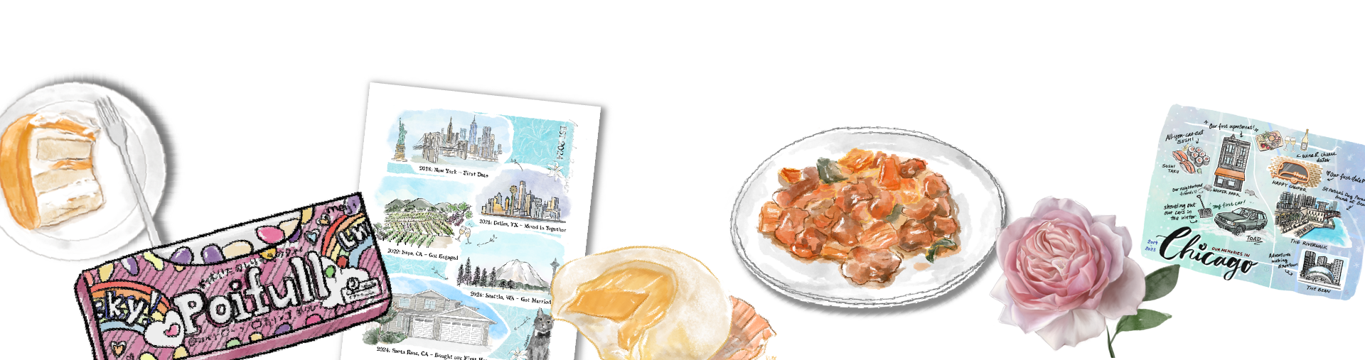 A Banner picture with different food and map illustrations